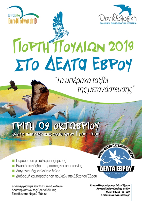 Η "Ευρωπαϊκή Γιορτή Πουλιών" ξαναέρχεται στο Δέλτα του Έβρου!