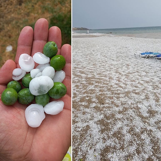 Το μέγεθος του χαλαζιού ήταν όσο μία ελιά ενώ οι παραλίες στην περιοχή Μάκρης και Δικέλλων άσπρισαν