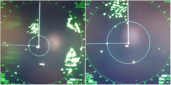 Φωτογραφία αρχείου από ραντάρ ελληνικού σκάφους που δείχνει περισσότερα από 50 τουρκικά σκάφη να πλέουν στη θαλάσσια περιοχή ανατολικά της Θάσου