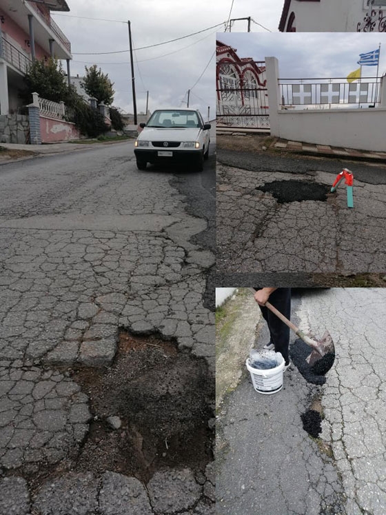 Κάτοικος των Δικέλλων πήρε την κατάσταση στα χέρια του: Μπάλωσε μόνος του τις λακκούβες του δρόμου!