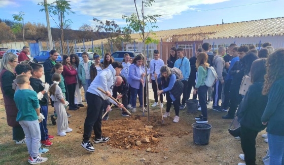 Μαθητές έπιασαν τσάπες και τσουγκράνες και φύτεψαν δεντράκια.