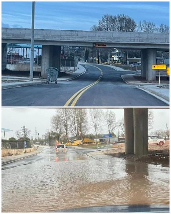 Με την πρώτη βροχή πλημμύρισε ο δρόμος στην νέα αερογέφυρα της Παλαγίας